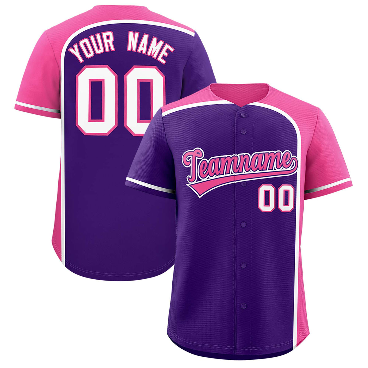 Custom Purple Pink Personalized Color Block Authentic Baseball jersey