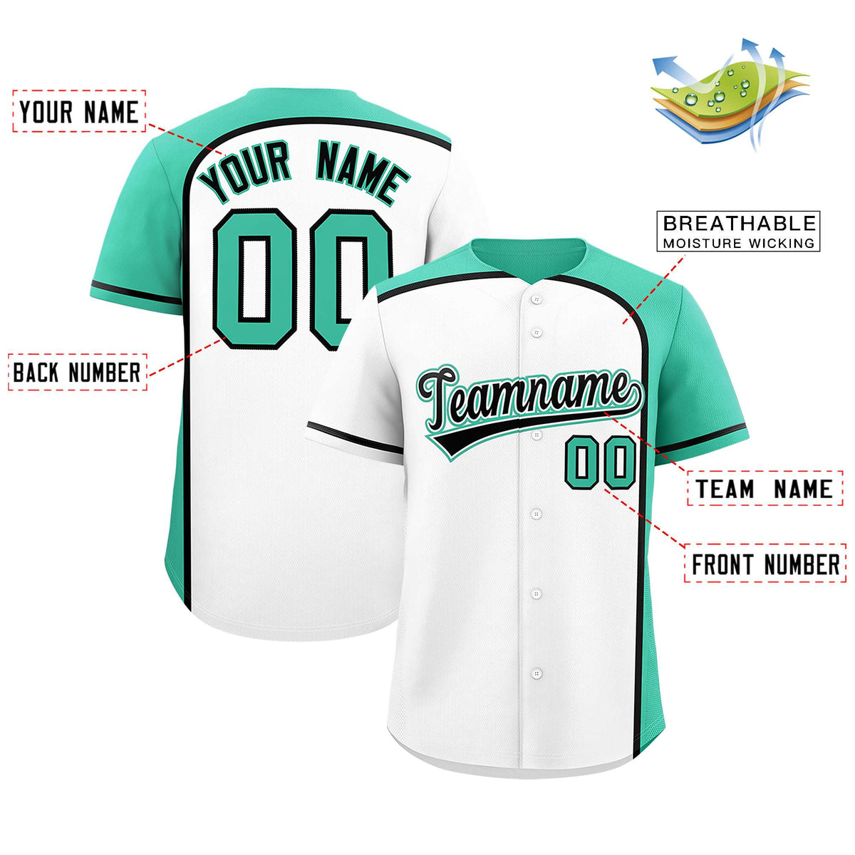 Custom White Bright Green Personalized Color Block Authentic Baseball jersey