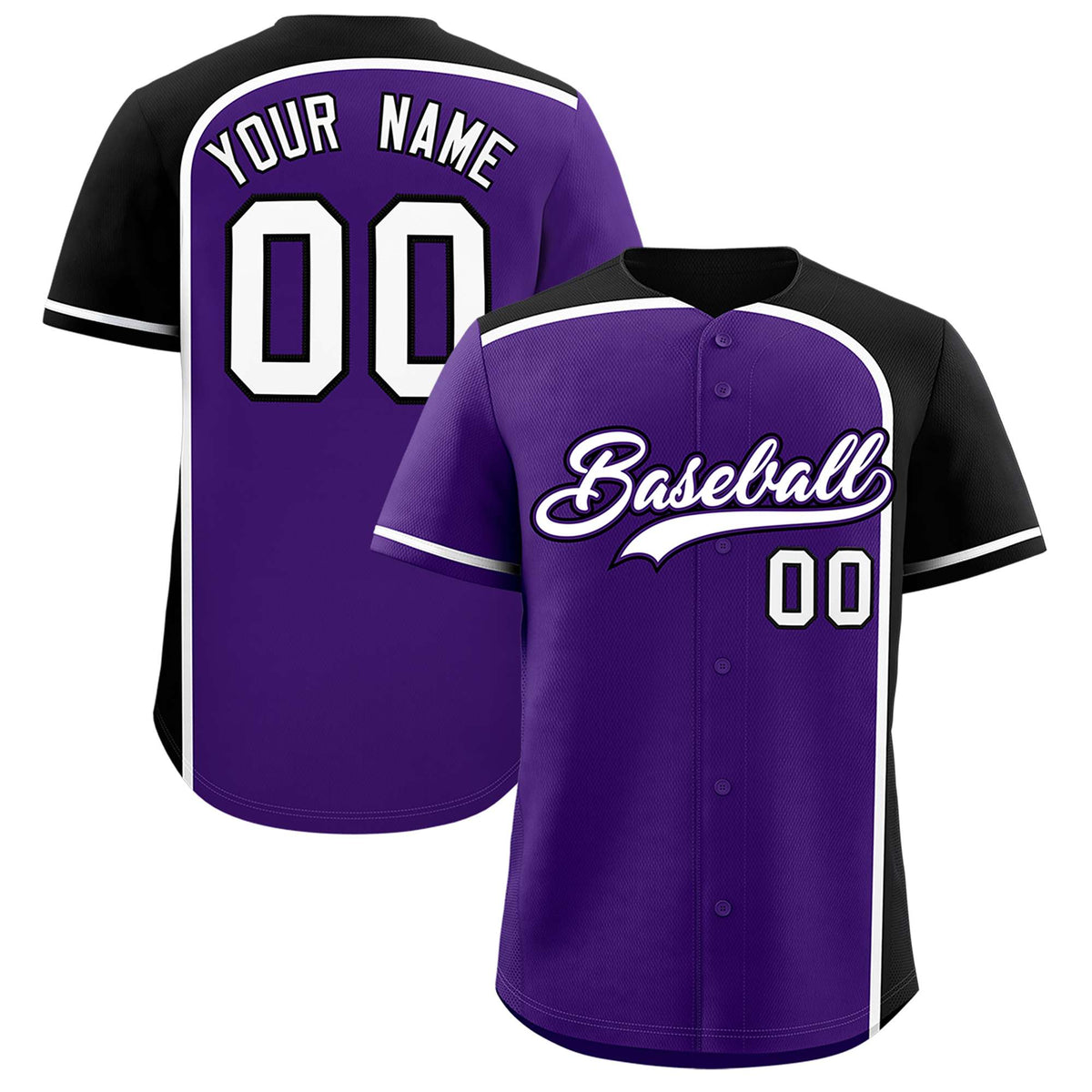 Custom Purple Black Personalized Color Block Authentic Baseball jersey
