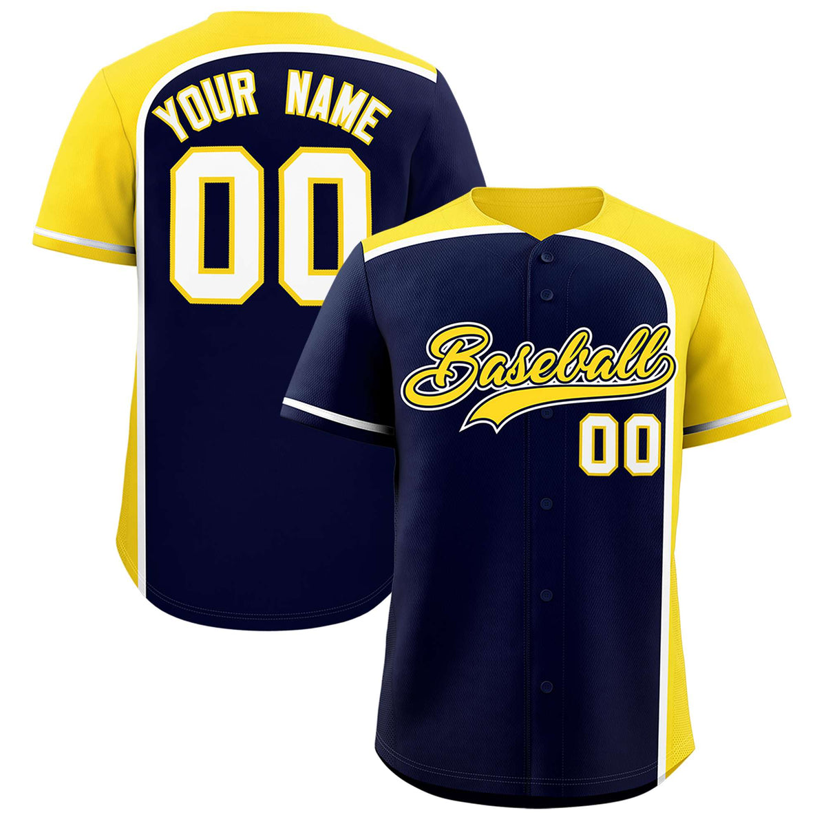 Custom Navy Gold Personalized Color Block Authentic Baseball jersey
