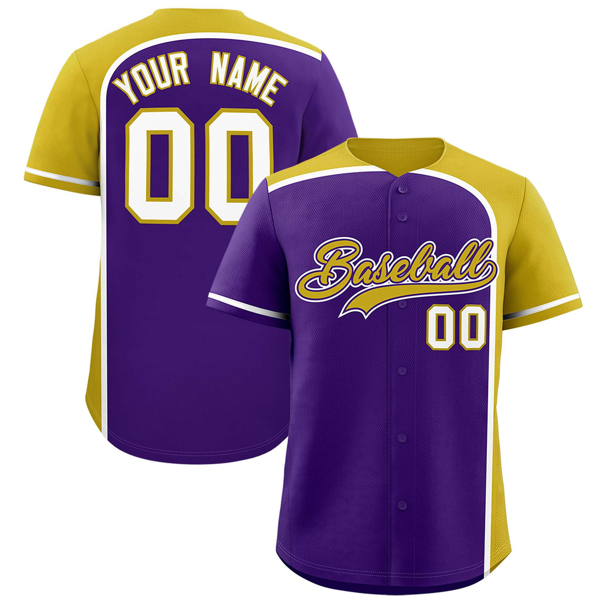 Custom Purple Old Gold Personalized Color Block Authentic Baseball jersey