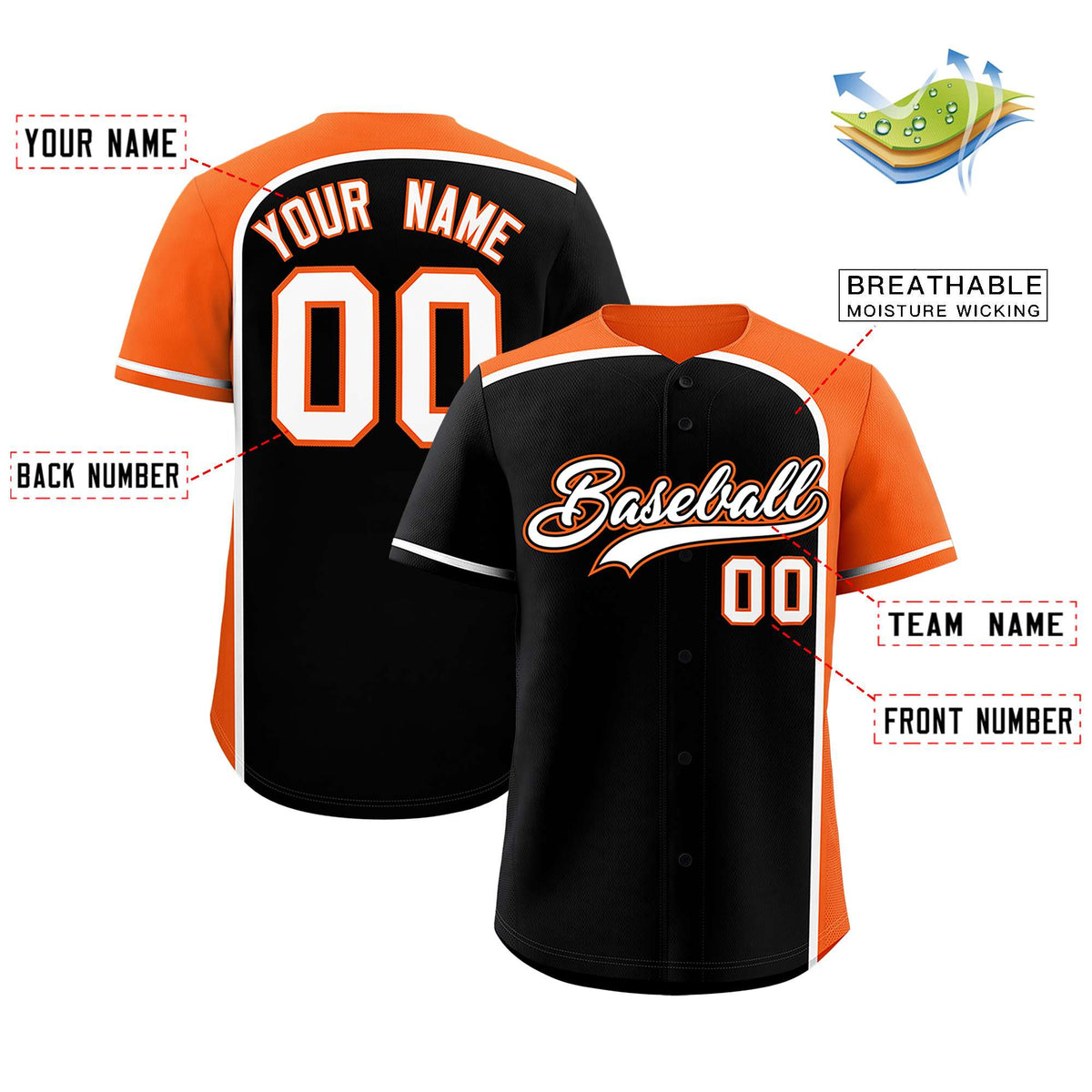 Custom Black Orange Personalized Color Block Authentic Baseball jersey