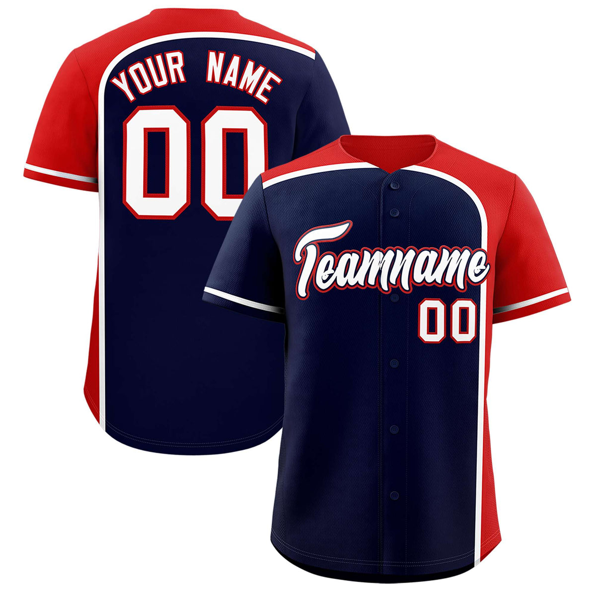 Custom Navy Red Personalized Color Block Authentic Baseball jersey