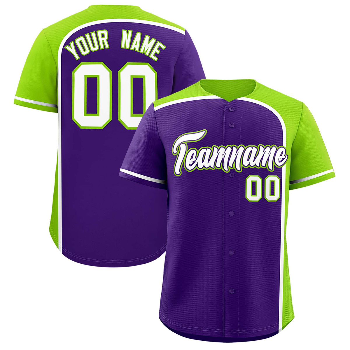 Custom Purple Neon Green Personalized Color Block Authentic Baseball jersey