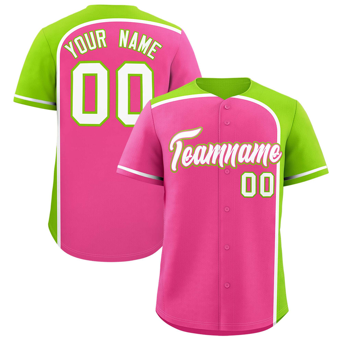 Custom Pink Neon Green Personalized Color Block Authentic Baseball jersey