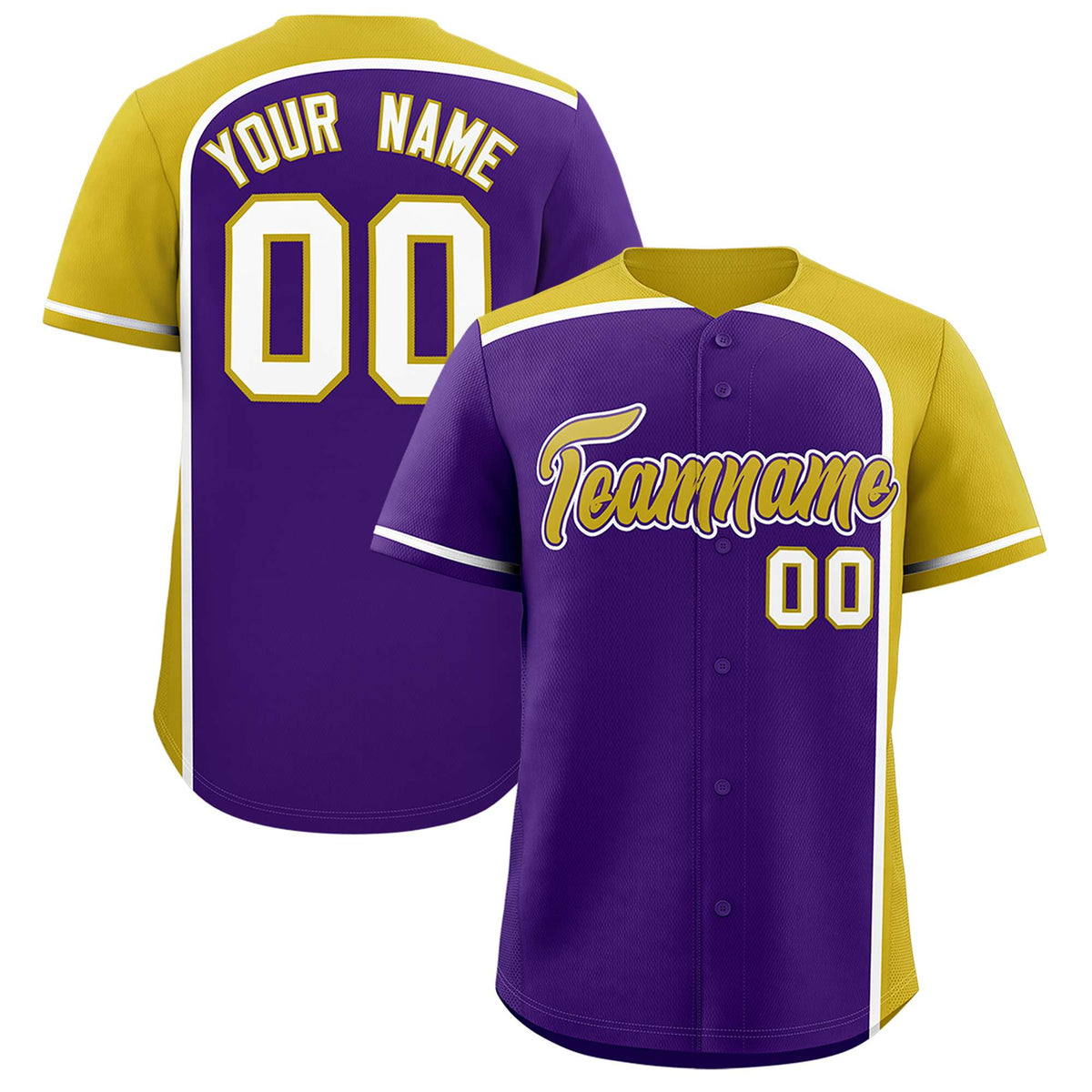 Custom Purple Old Gold Personalized Color Block Authentic Baseball jersey