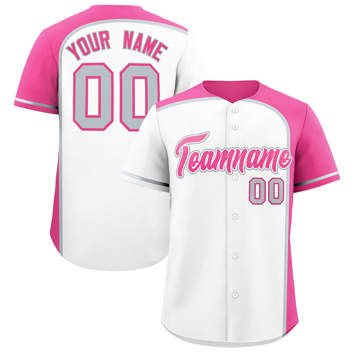 Custom White Pink Personalized Color Block Authentic Baseball jersey