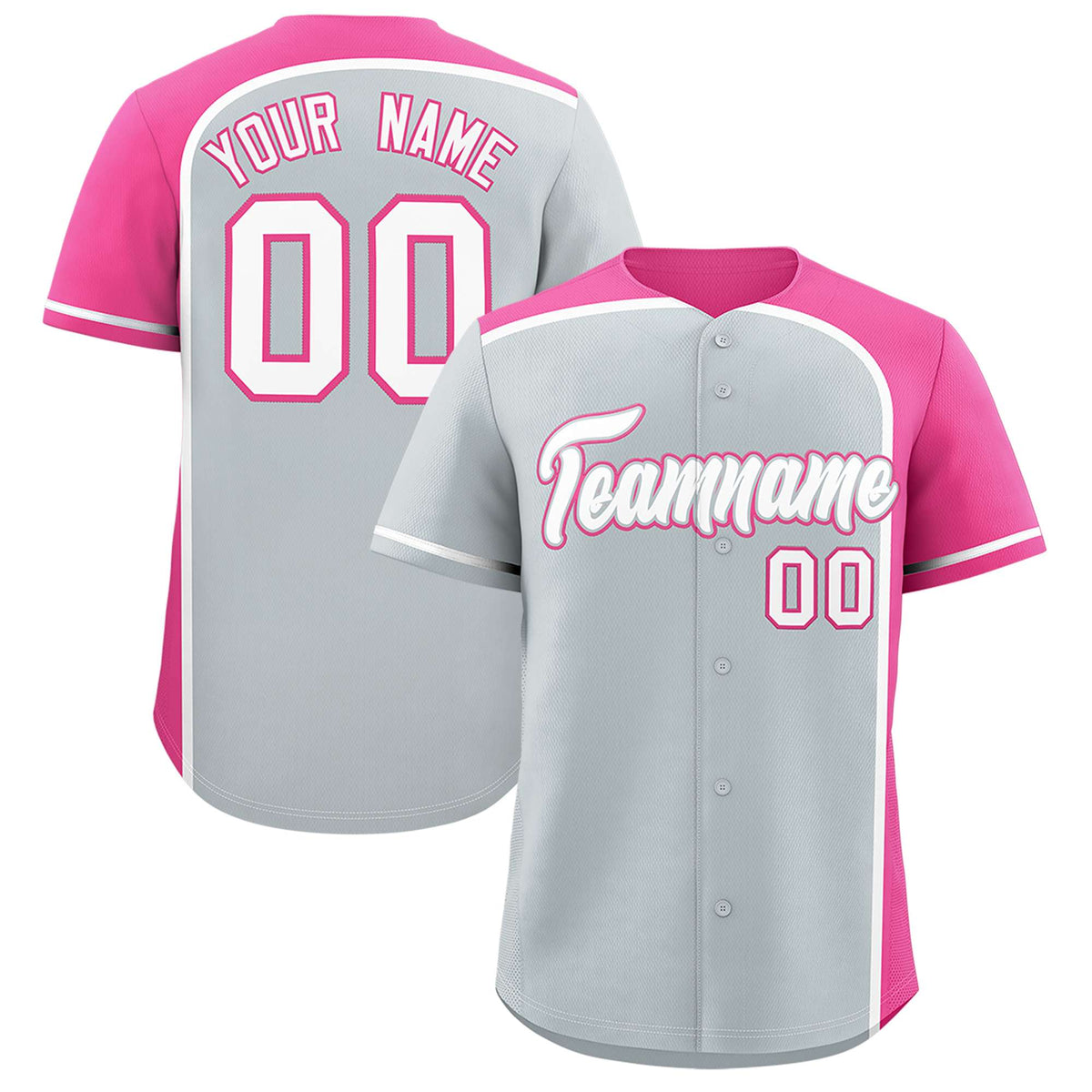 Custom Silver Pink Personalized Color Block Authentic Baseball jersey