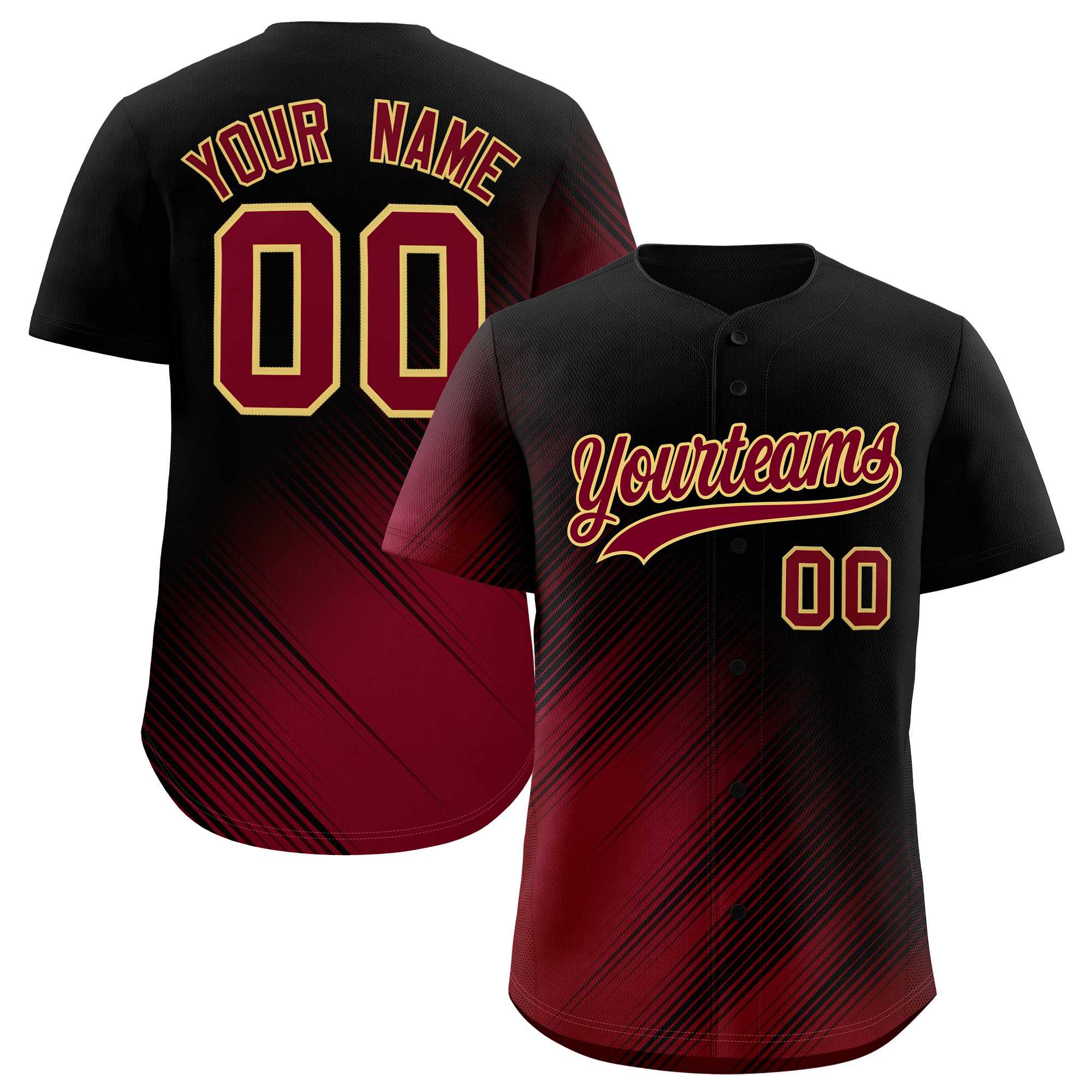 Custom Black Crimson Diagonal Stripe Personalized Gradient Fashion Baseball Jersey