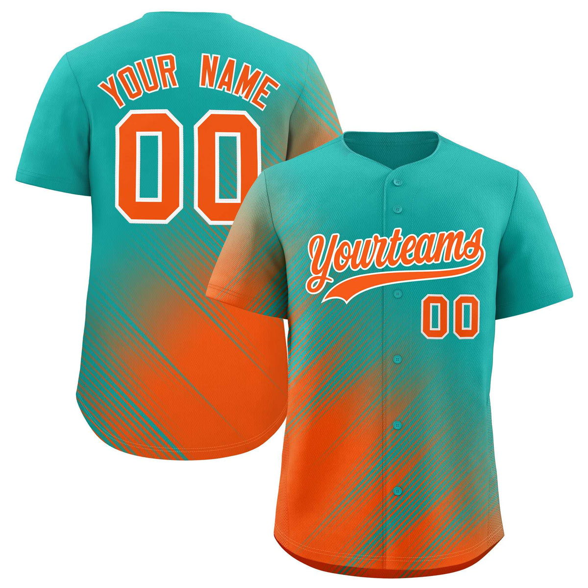 Custom Aqua Orange Diagonal Stripe Personalized Gradient Fashion Baseball Jersey