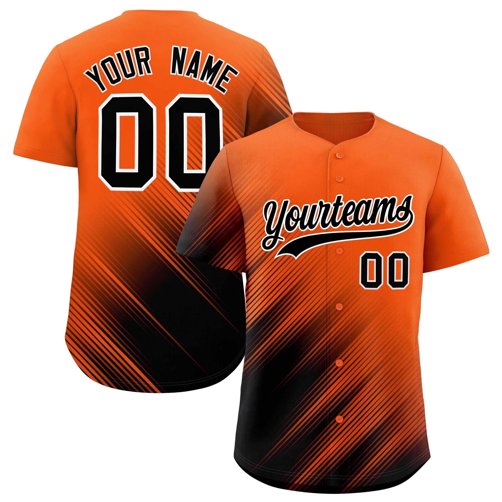 Custom Orange Black Diagonal Stripe Personalized Gradient Fashion Baseball Jersey