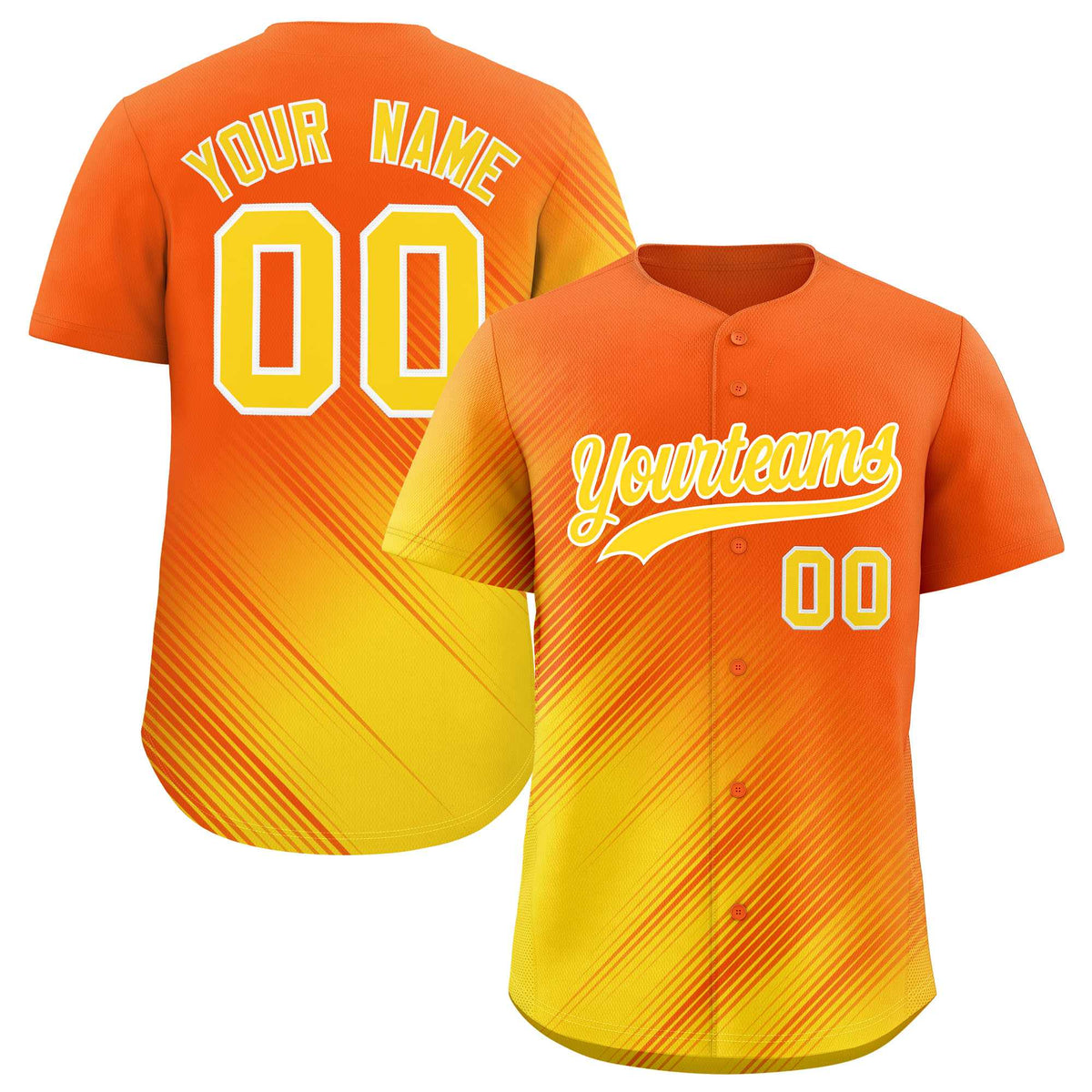 Custom Orange Gold Diagonal Stripe Personalized Gradient Fashion Baseball Jersey