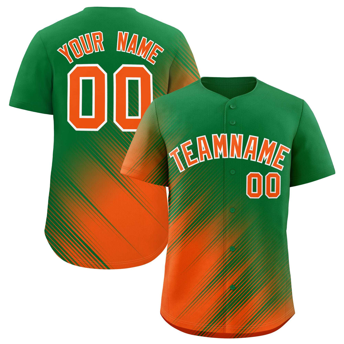 Custom Kelly Green Orange Diagonal Stripe Personalized Gradient Fashion Baseball Jersey