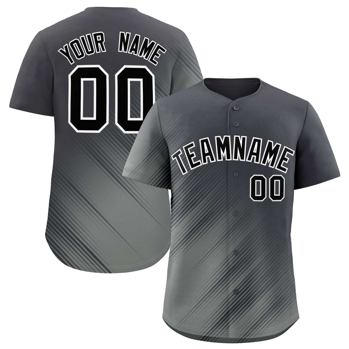 Custom Dark Gray Gray Diagonal Stripe Personalized Gradient Fashion Baseball Jersey