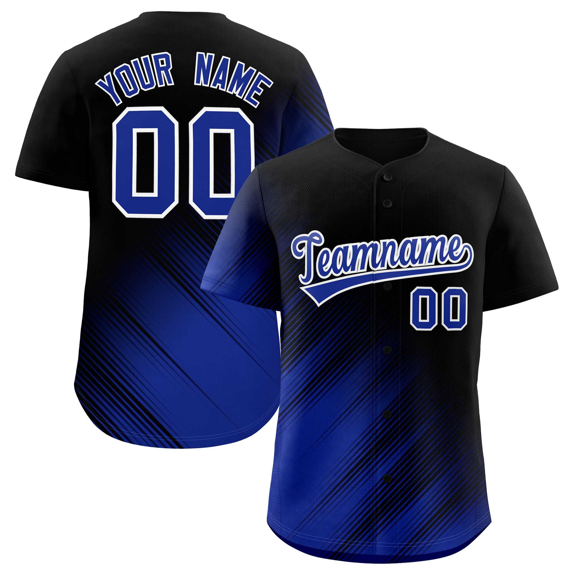 Custom Black Royal Diagonal Stripe Personalized Gradient Fashion Baseball Jersey