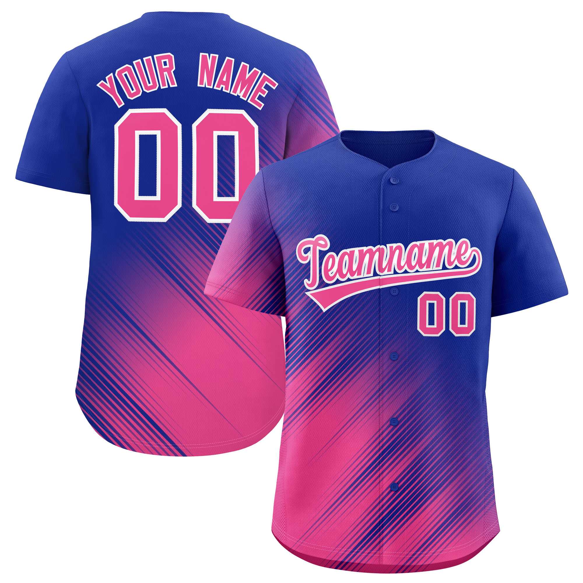 Custom Royal Pink Diagonal Stripe Personalized Gradient Fashion Baseball Jersey