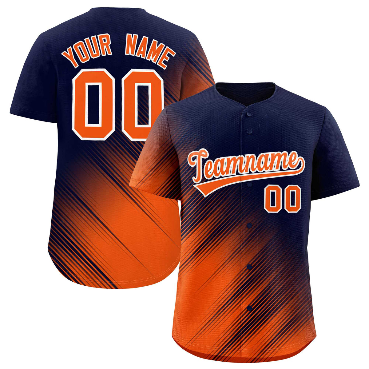 Custom Navy Orange Diagonal Stripe Personalized Gradient Fashion Baseball Jersey