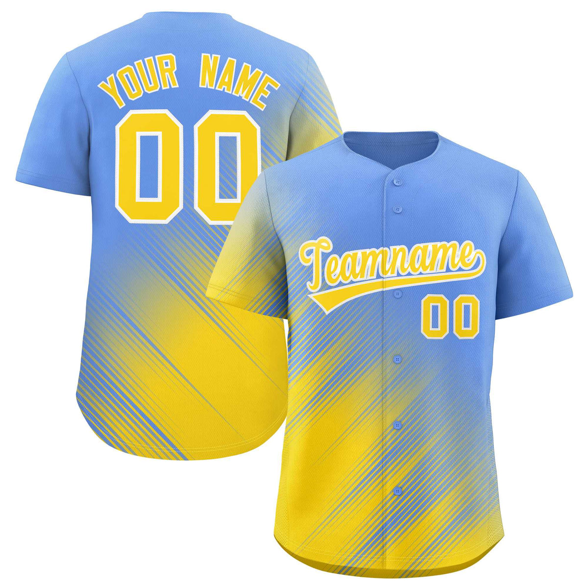 Custom Light Blue Gold Diagonal Stripe Personalized Gradient Fashion Baseball Jersey