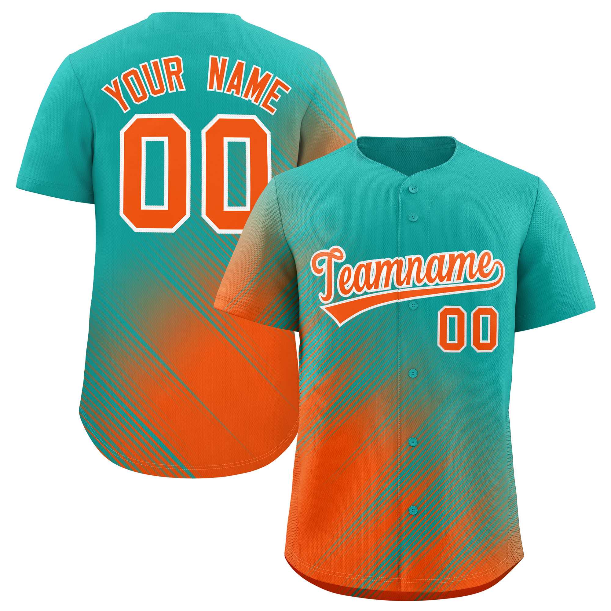 Custom Aqua Orange Diagonal Stripe Personalized Gradient Fashion Baseball Jersey