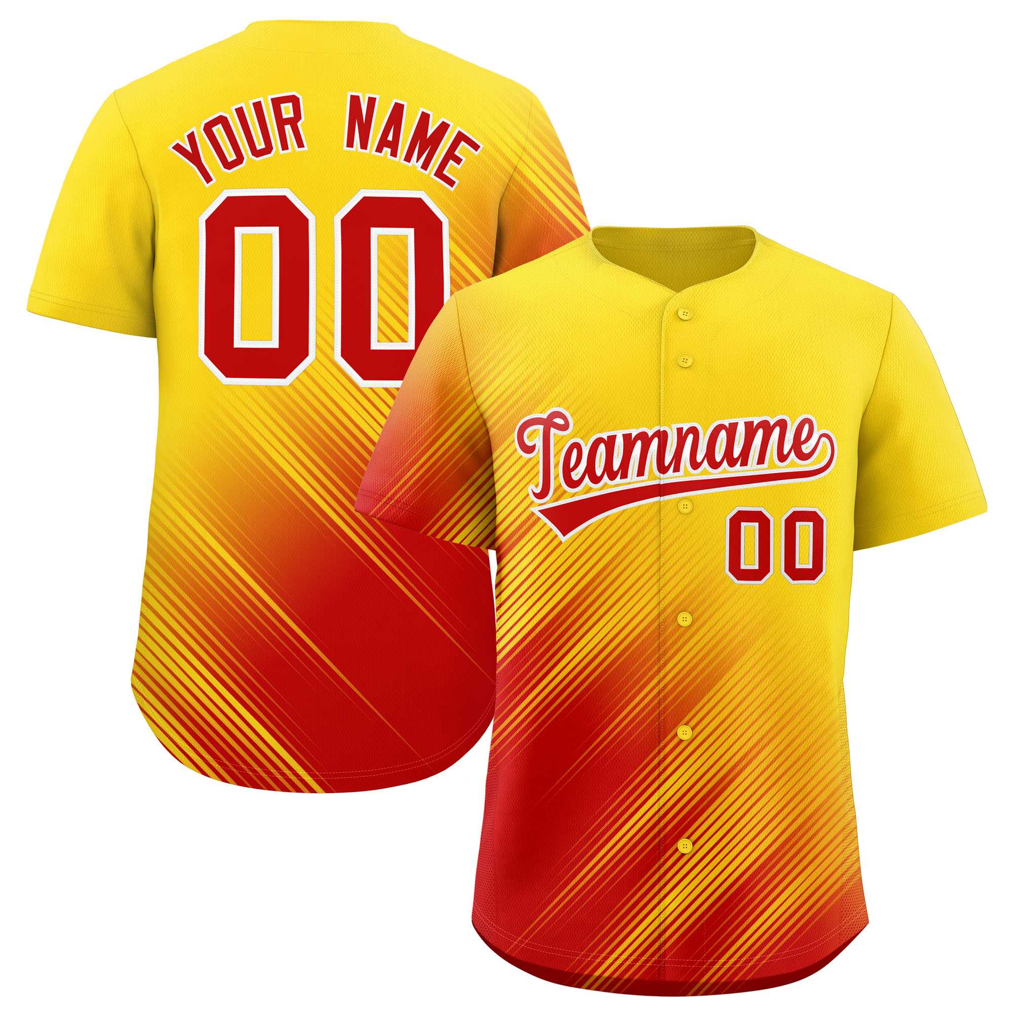 Custom Gold Red Diagonal Stripe Personalized Gradient Fashion Baseball Jersey
