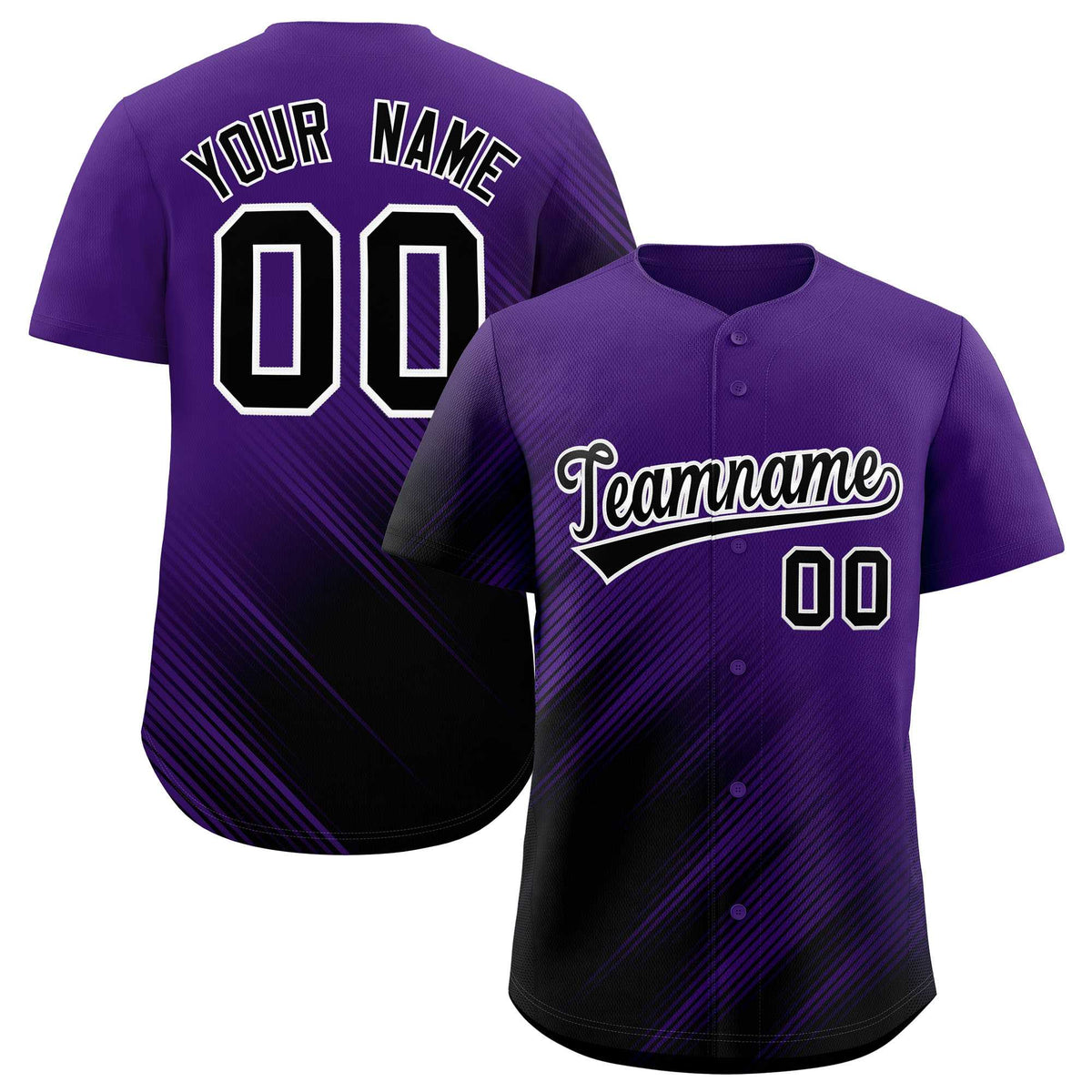 Custom Purple Black Diagonal Stripe Personalized Gradient Fashion Baseball Jersey