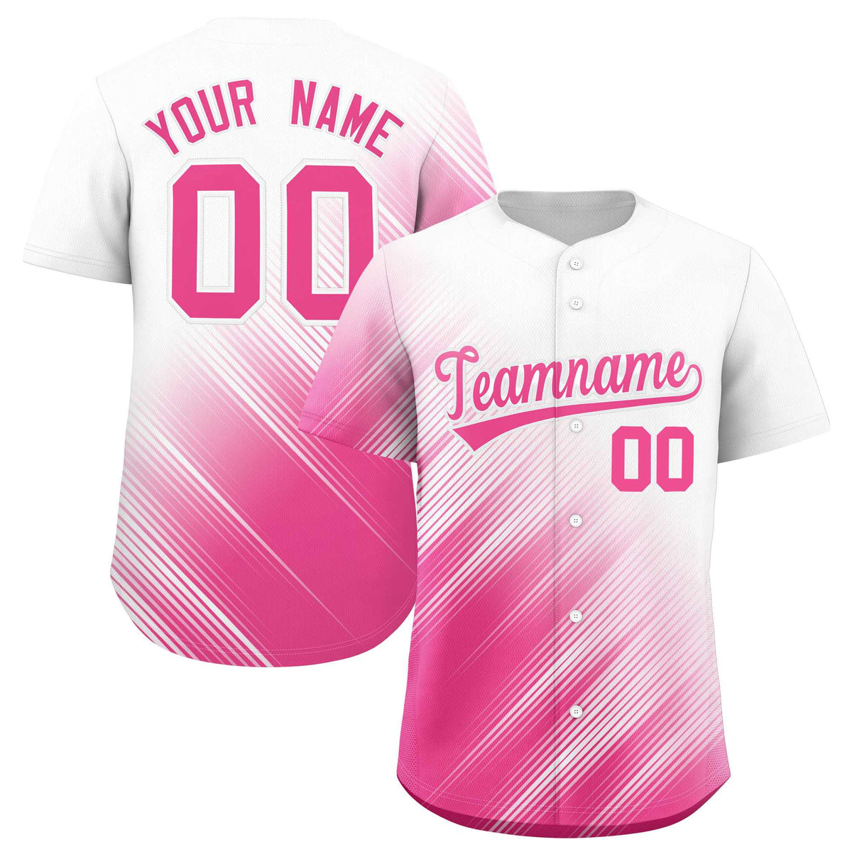 Custom White Pink Diagonal Stripe Personalized Gradient Fashion Baseball Jersey