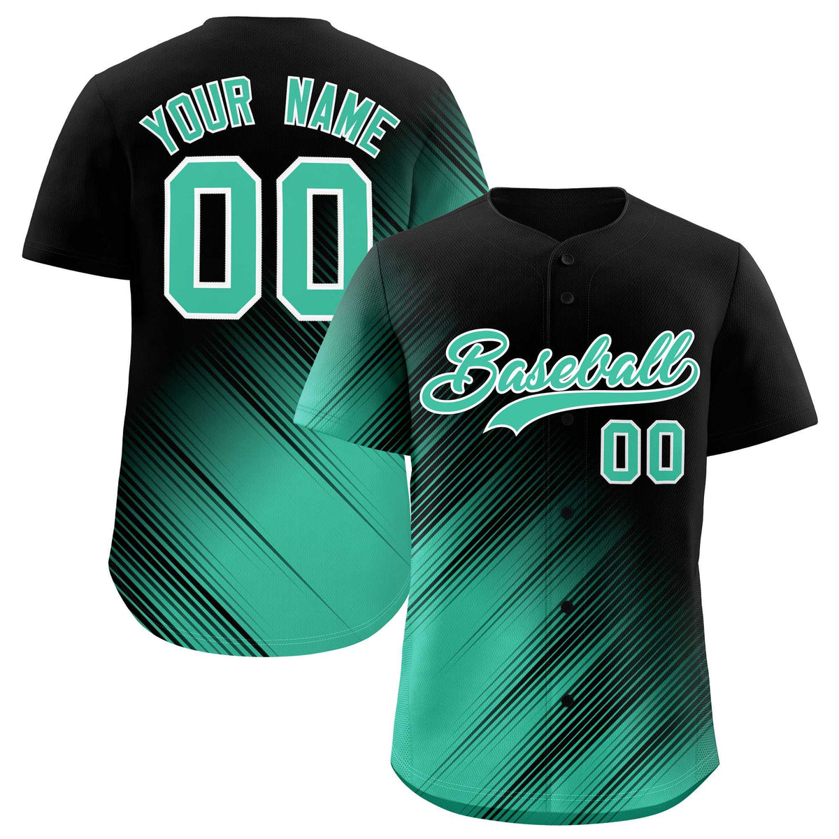 Custom Black Bright Green Diagonal Stripe Personalized Gradient Fashion Baseball Jersey