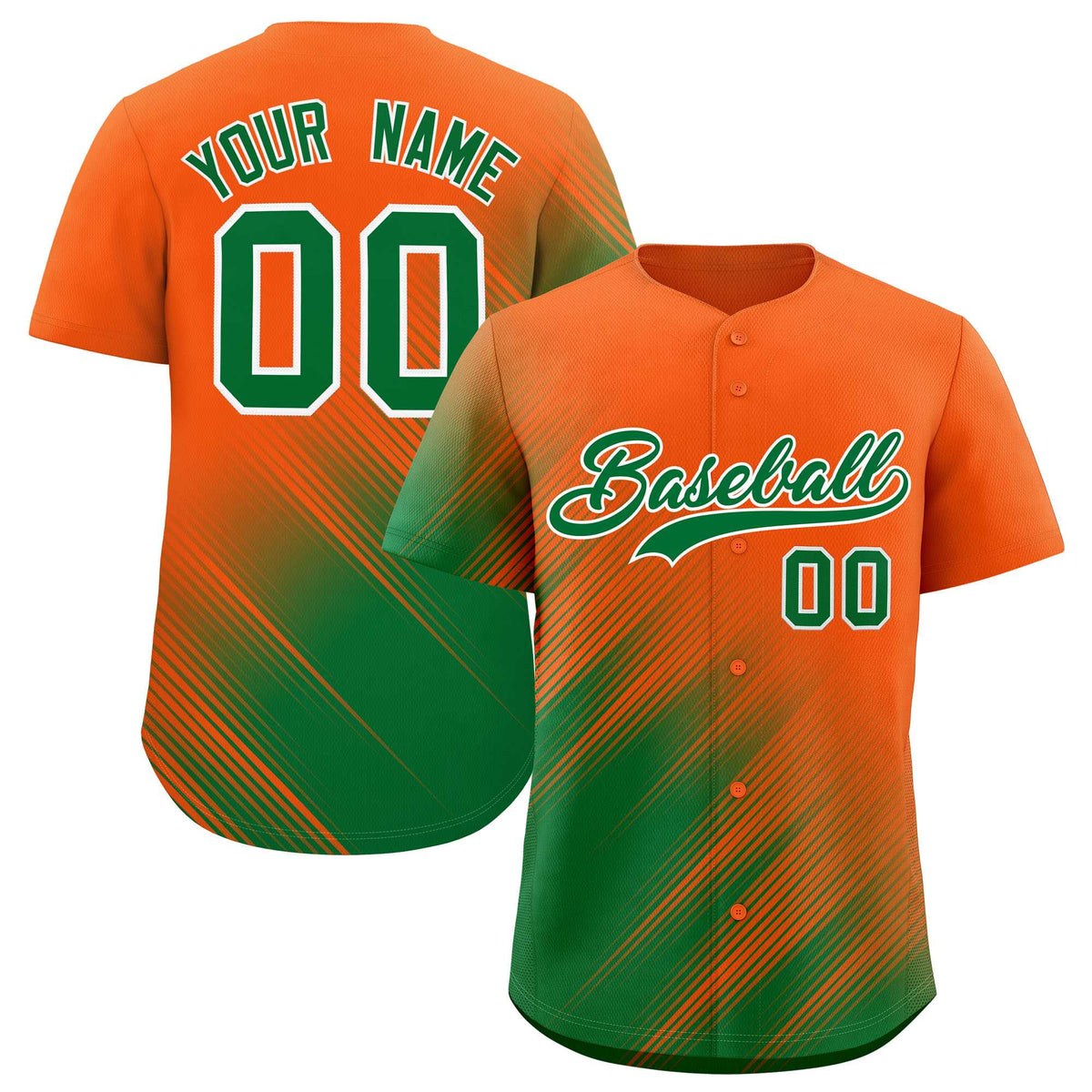 Custom Orange Kelly Green Diagonal Stripe Personalized Gradient Fashion Baseball Jersey