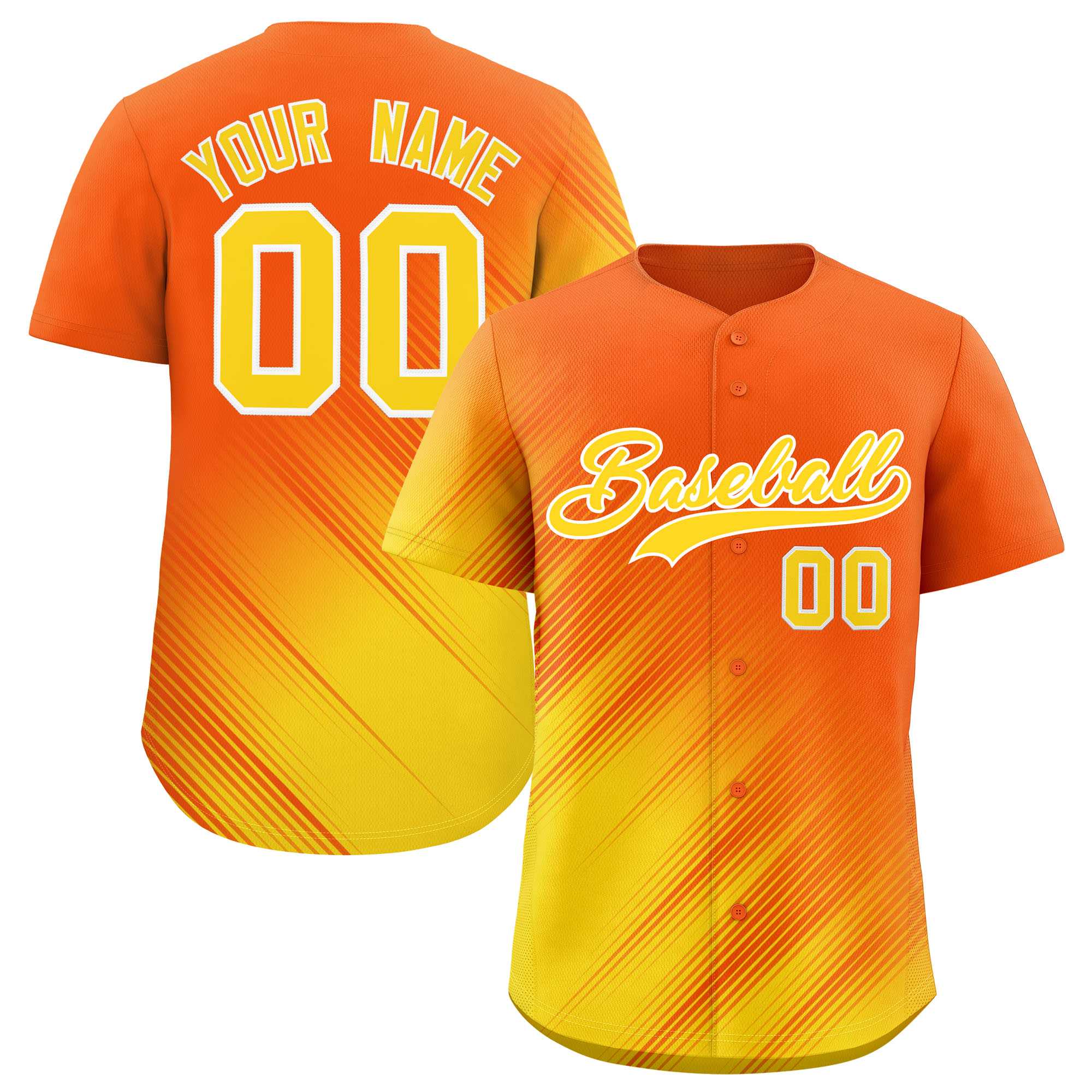Custom Orange Gold Diagonal Stripe Personalized Gradient Fashion Baseball Jersey