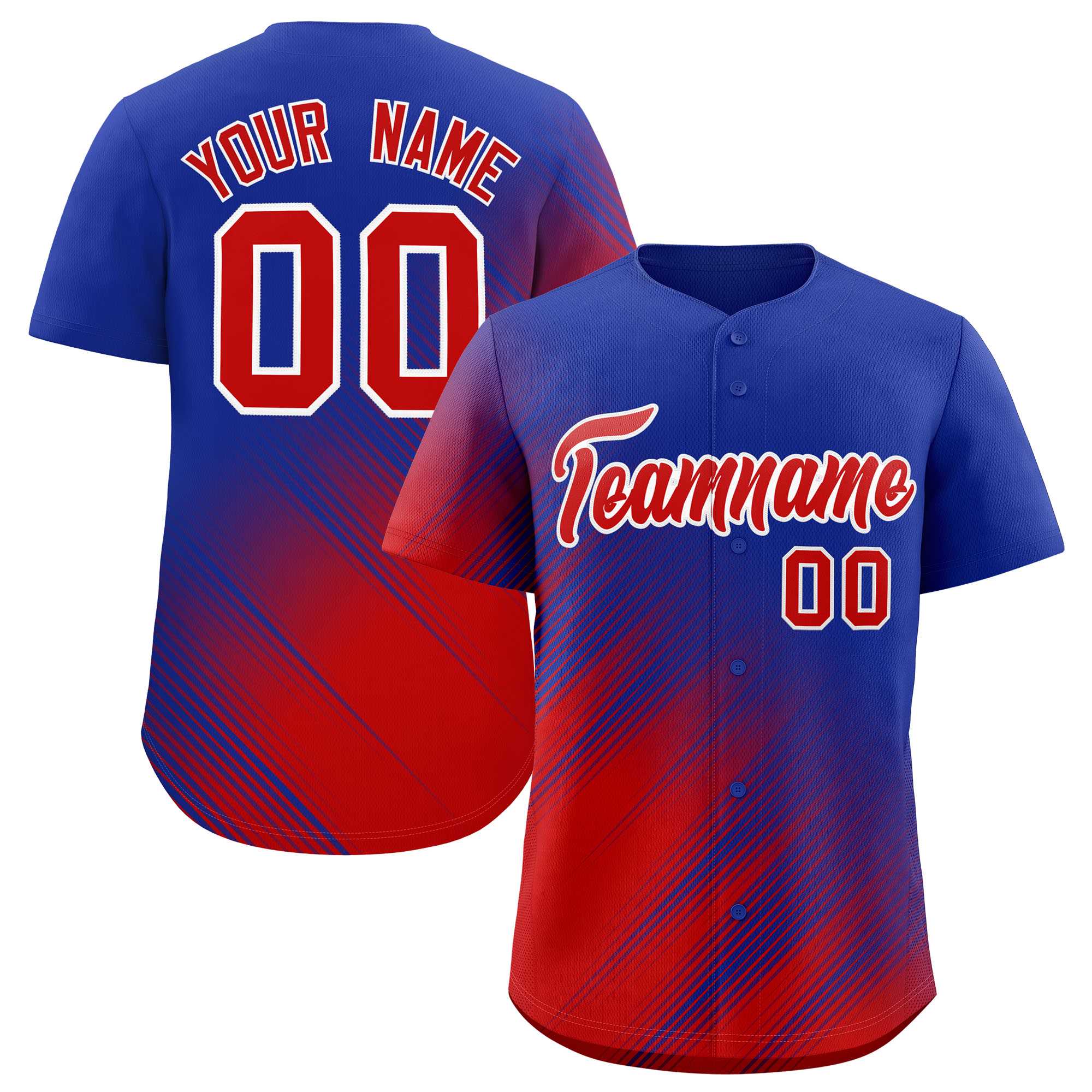 Custom Royal Red Diagonal Stripe Personalized Gradient Fashion Baseball Jersey