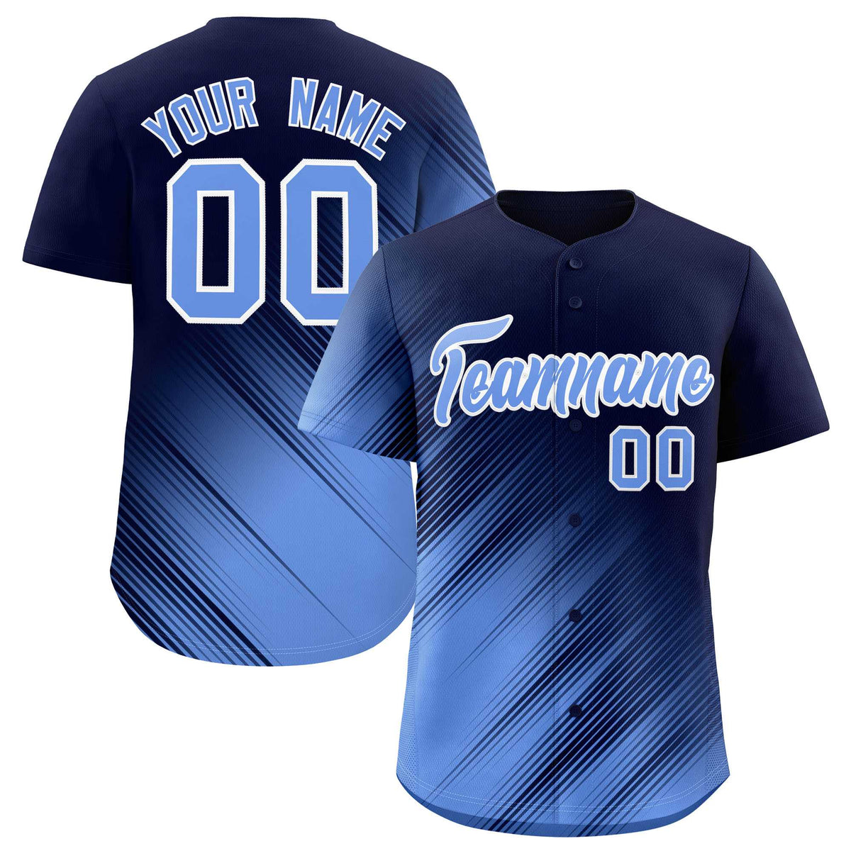 Custom Navy Light Blue Diagonal Stripe Personalized Gradient Fashion Baseball Jersey