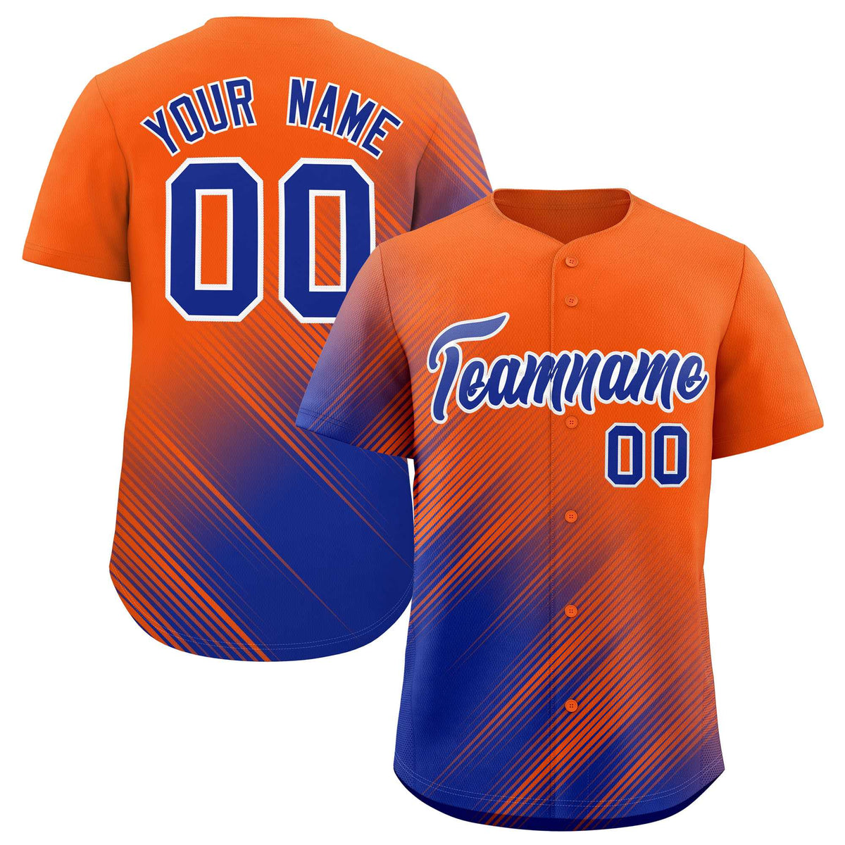 Custom Orange Royal Diagonal Stripe Personalized Gradient Fashion Baseball Jersey