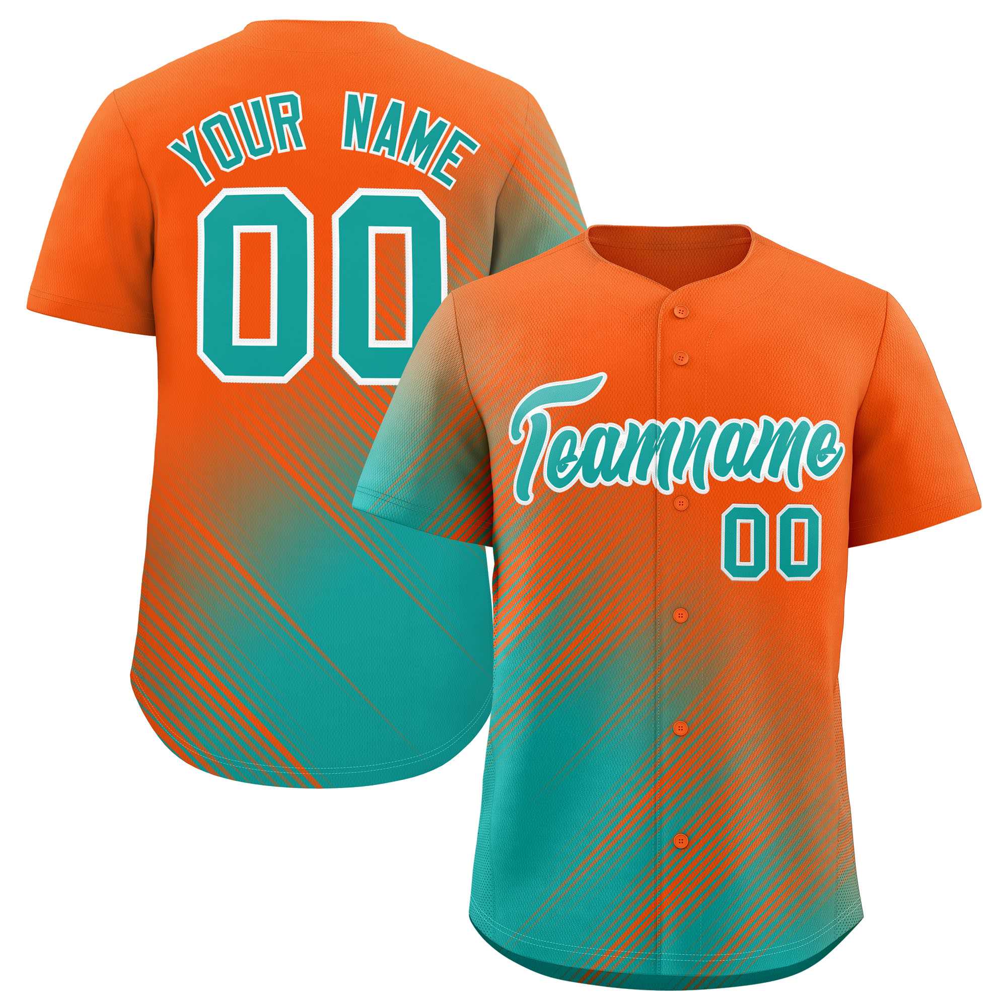 Custom Orange Aqua Diagonal Stripe Personalized Gradient Fashion Baseball Jersey