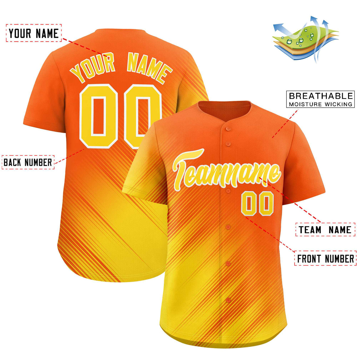 Custom Orange Gold Diagonal Stripe Personalized Gradient Fashion Baseball Jersey