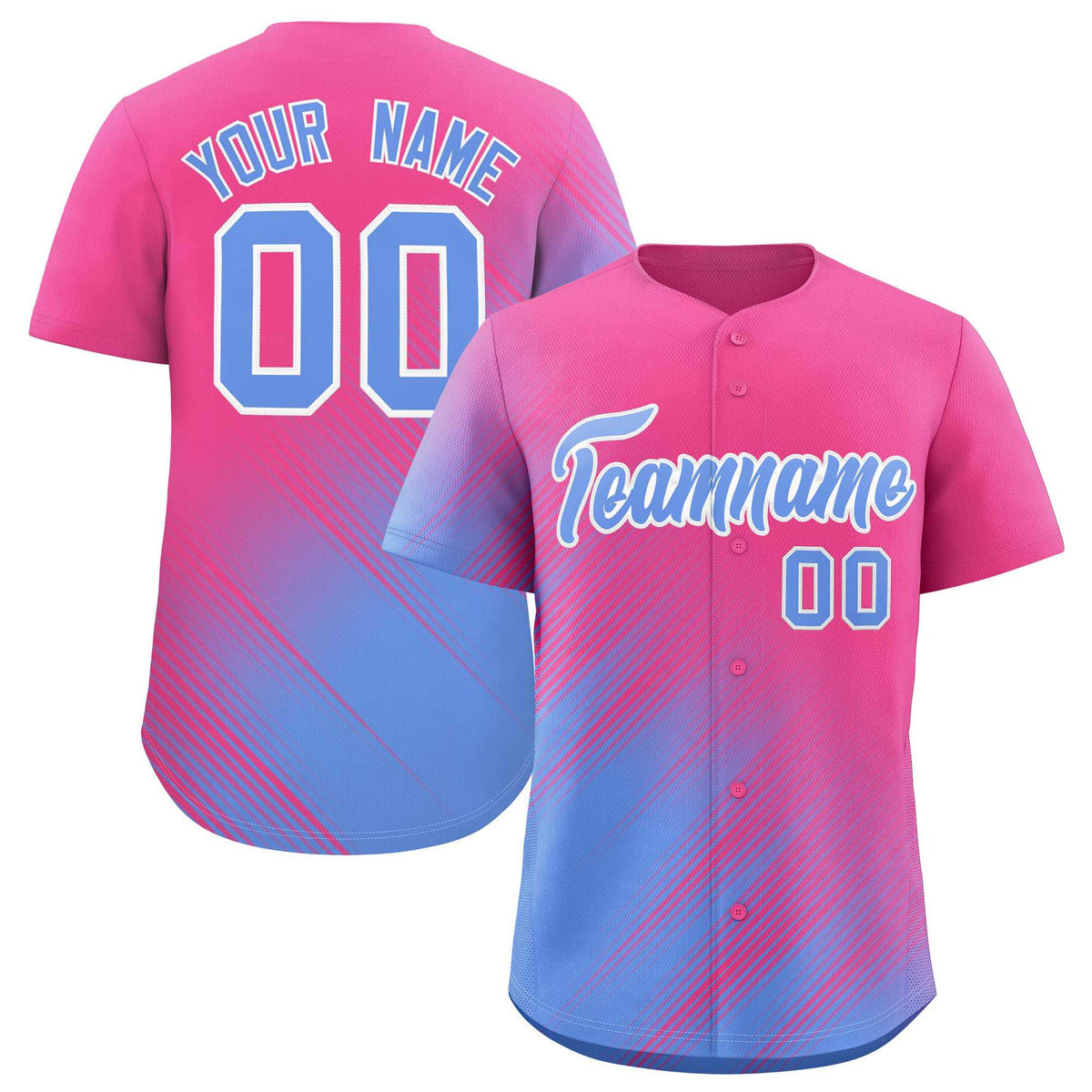 Custom Pink Light Blue Diagonal Stripe Personalized Gradient Fashion Baseball Jersey