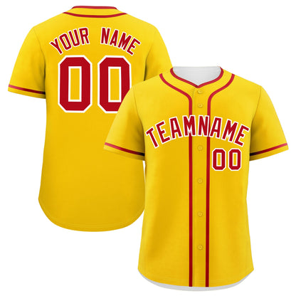 Custom Gold Red Personalized Classic Authentic Baseball Jersey