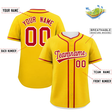 Custom Gold Red Personalized Classic Authentic Baseball Jersey