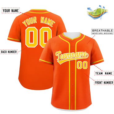 Custom Orange Gold Personalized Classic Authentic Baseball Jersey