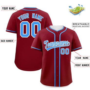 Custom Crimson Powder Blue Personalized Classic Authentic Baseball Jersey