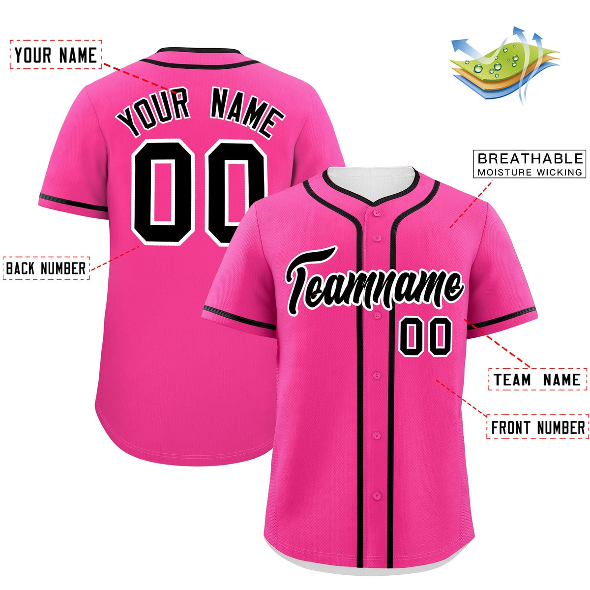 Custom Pink Black Personalized Classic Authentic Baseball Jersey