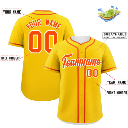 Custom Gold Orange Personalized Classic Authentic Baseball Jersey