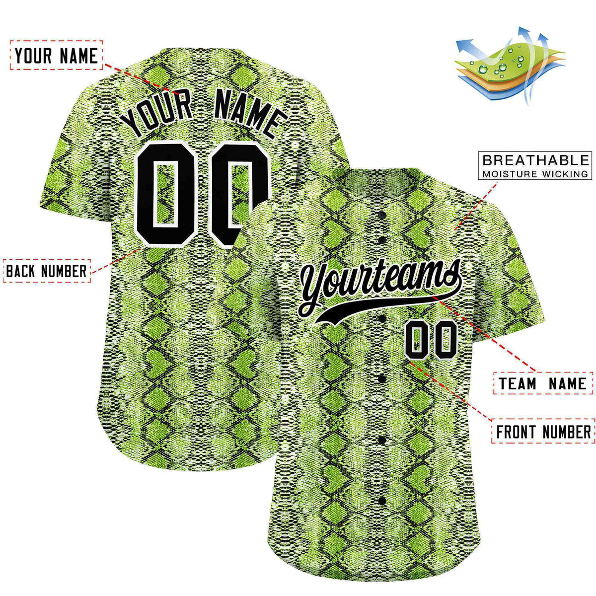 Custom Multi Color Snakeskin Pattern Authentic Baseball Jersey