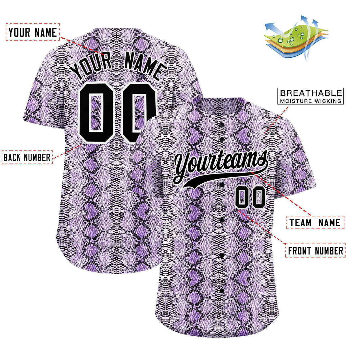Custom Multi Color Snakeskin Pattern Authentic Baseball Jersey