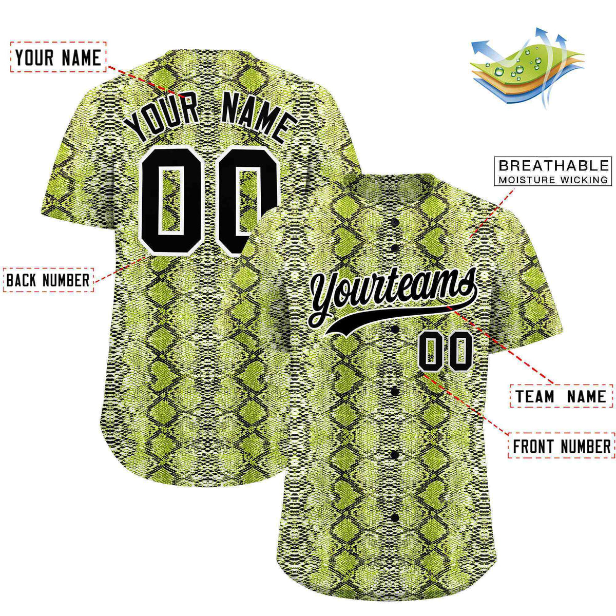 Custom Multi Color Snakeskin Pattern Authentic Baseball Jersey