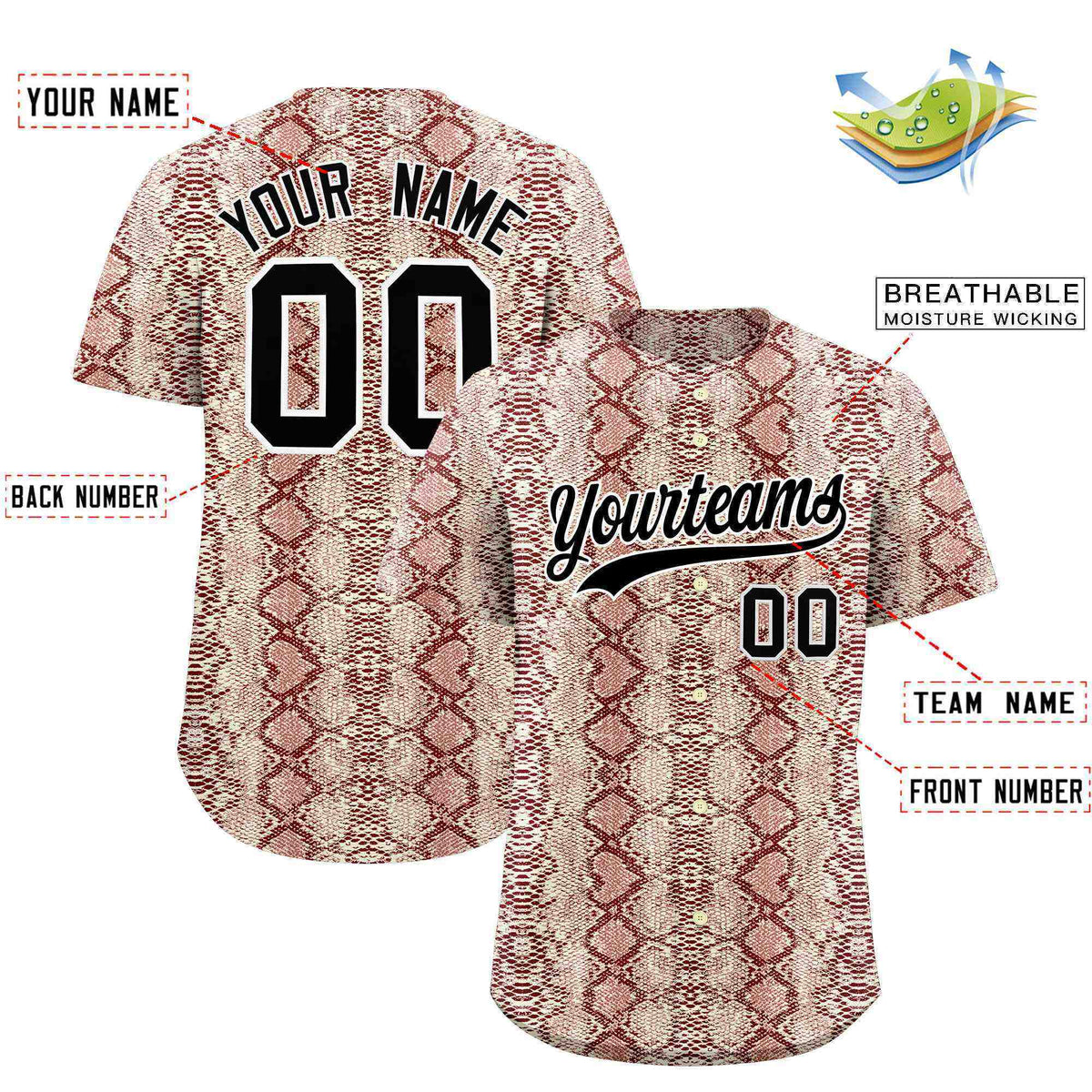 Custom Multi Color Snakeskin Pattern Authentic Baseball Jersey