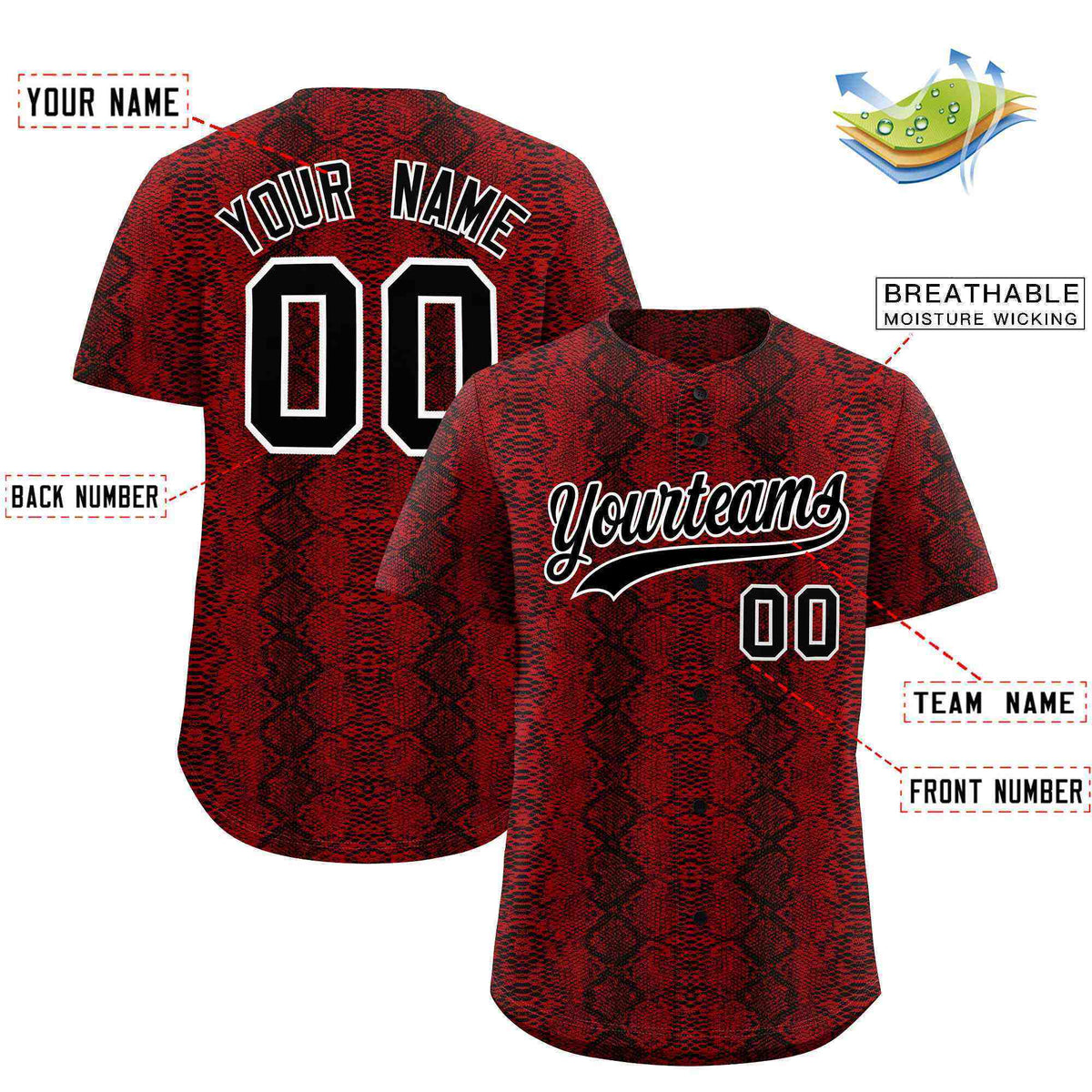 Custom Multi Color Snakeskin Pattern Authentic Baseball Jersey