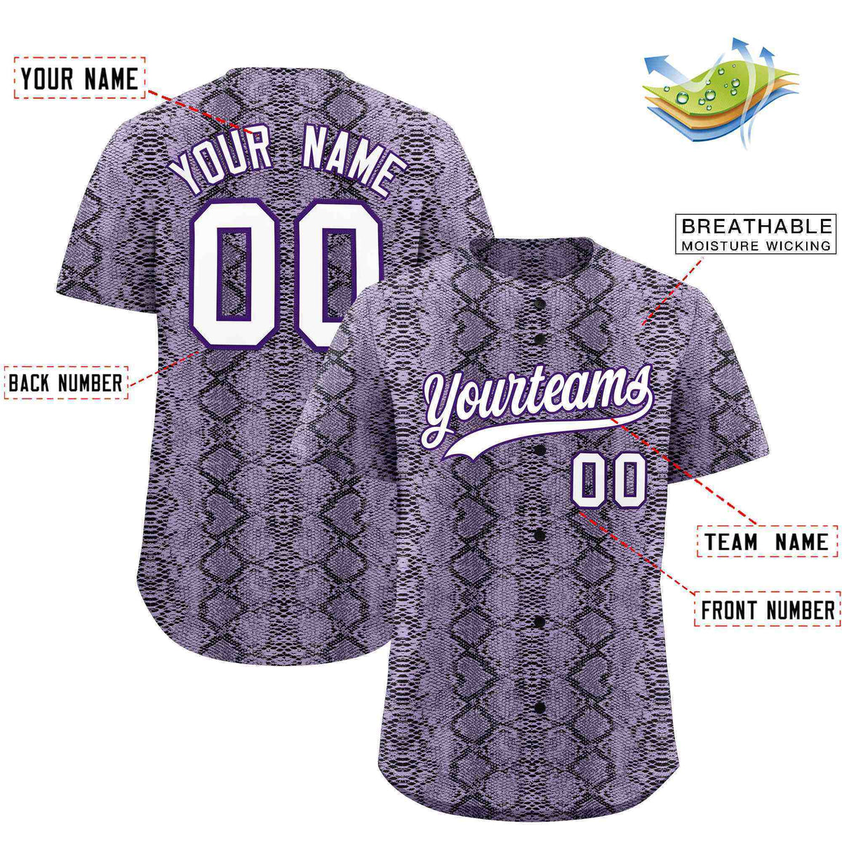 Custom Multi Color Snakeskin Pattern Authentic Baseball Jersey