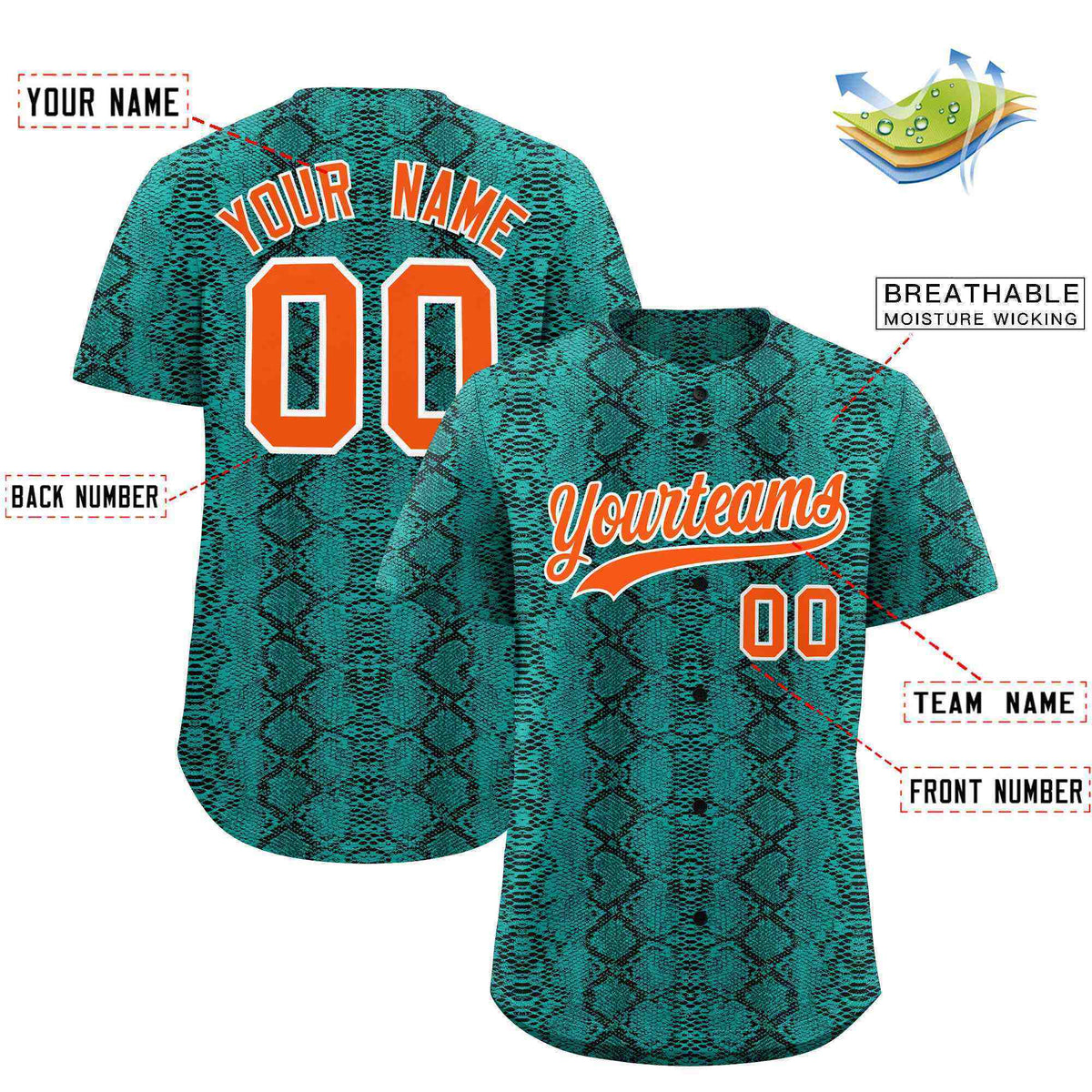 Custom Multi Color Snakeskin Pattern Authentic Baseball Jersey