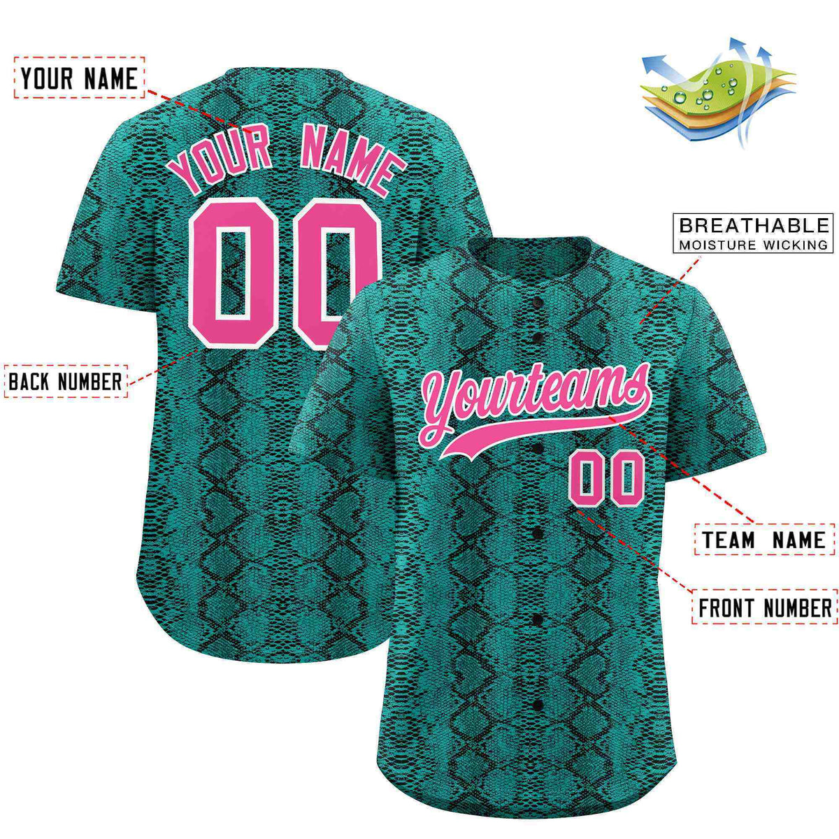 Custom Multi Color Snakeskin Pattern Authentic Baseball Jersey