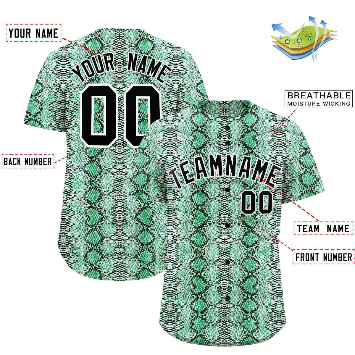 Custom Multi Color Snakeskin Pattern Authentic Baseball Jersey